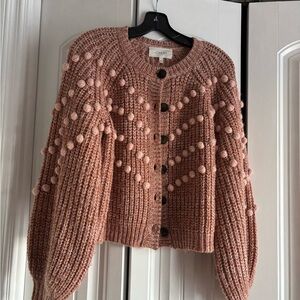 THE GREAT. Textured Pom-Pom Cardigan - Dusty Pink
